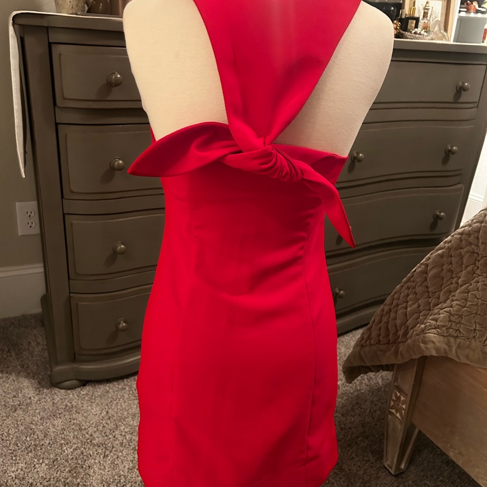 Ganni Red Button-Front Mini Dress - Picture 2 of 4
